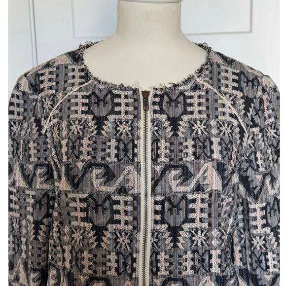 Anthropologie Hei Hei Faifo Jacquard Blazer Zip Jacket Raw Edge Size 10 - Picture 4 of 9